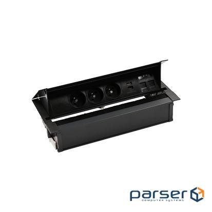 Врізн роз блок S487: 4x250В Schuko, зар прист 1xUSB-CC, 2xRJ45 Keystone, чорний (48730F40BK00000-44)