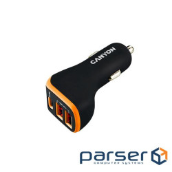 Зарядний пристрій Canyon Universal 3xUSB car adapter Black+Orange (CNE-CCA08BO)