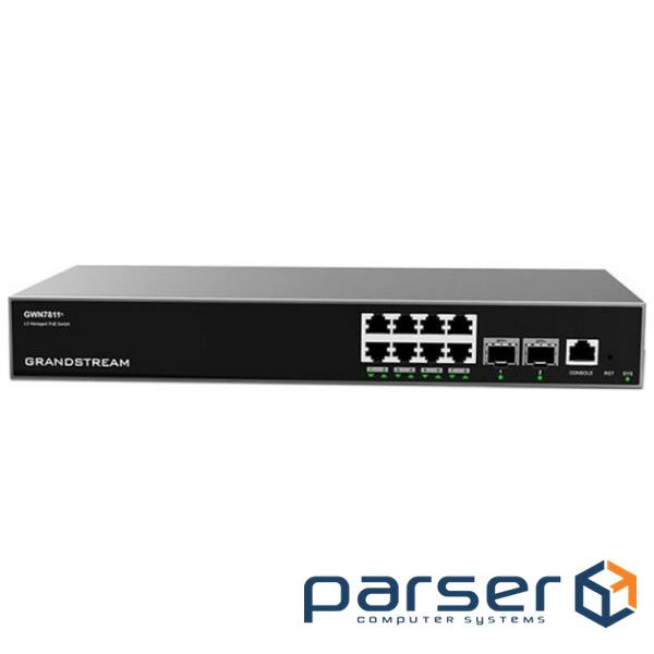 Grandstream GWN7811, Layer 3 Managed Network Switch, 8x GbE RJ45, 2x SFP+, fan-less