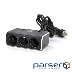 АЗП розгалужувач + вольтметр Olesson 1639, 12V-3 * 12V + 2 * USB, Black, Blister (OL-1639)