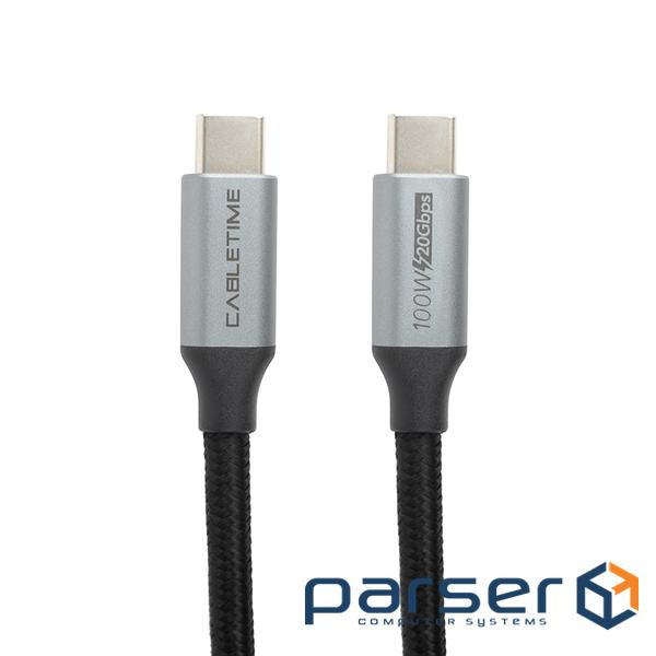 Дата кабель USB-C to USB-C 1.0m 10Gbps, 100W, 20V/ 5A, 4K/ 60HZ USB3.1 PowerPlant (CA913312)