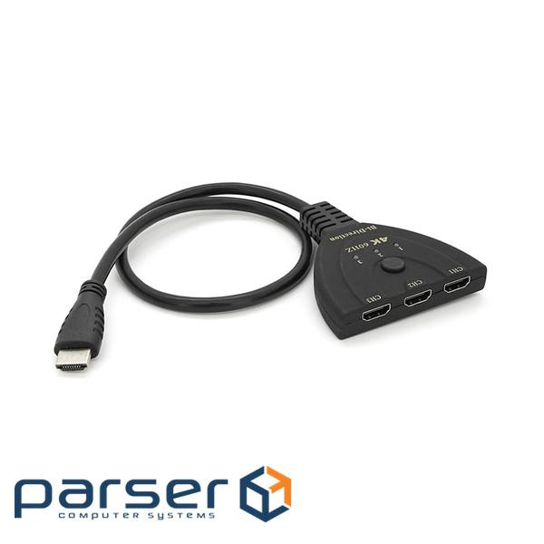 Розгалужувач HDMI 1=>3 порти, 4К, кабель 30см, Box (YT43341)