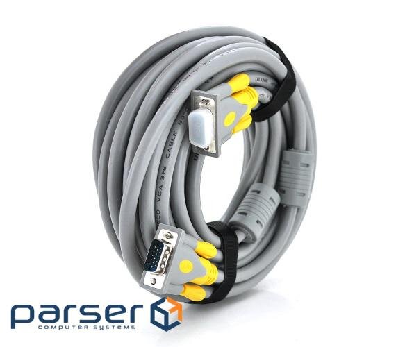 Кабель MERLION VGA 30м Gray (YT-VGA(M) (M)3+6GR-30M) (YT-VGA(M)/(M)3+6GR-30m)