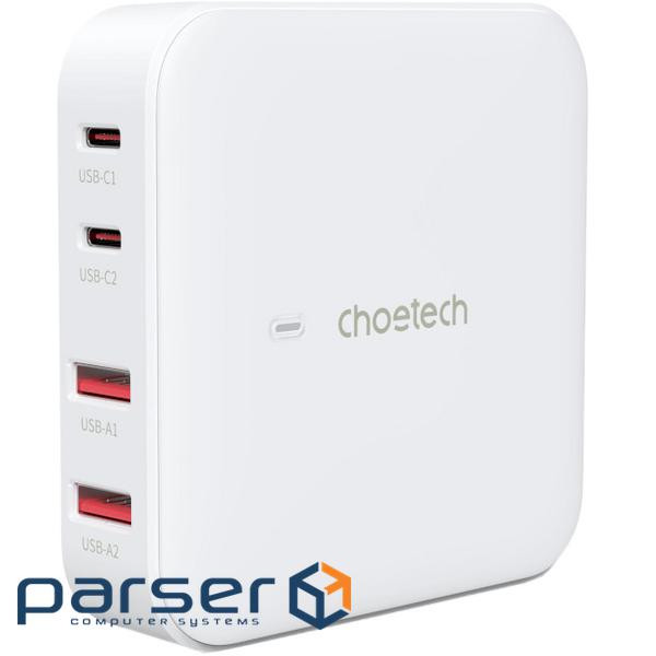 Зарядний пристрій Choetech GaN 2 USB-A / 2 USB-C 100W QC3.0/PD/PPS (PD8008-EU-WH)
