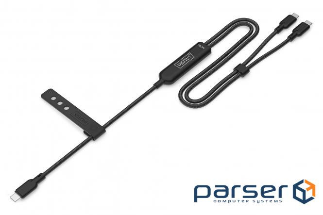 Кабель DIGITUS USB-C > 2xUSB-C заряджання/синхронізації, USB 2.0, 140W, 1.8м, ч (AK-300170-018-S)