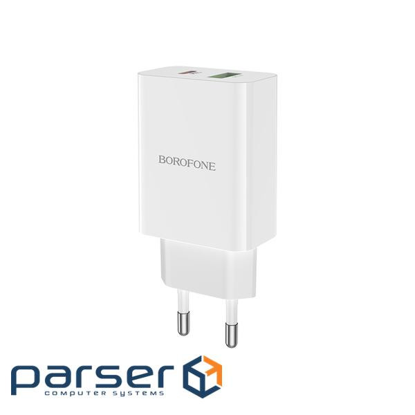 Зарядний пристрій BOROFONE BA56A Lavida dual port PD20W+QC3.0 charger White (BA56AW)