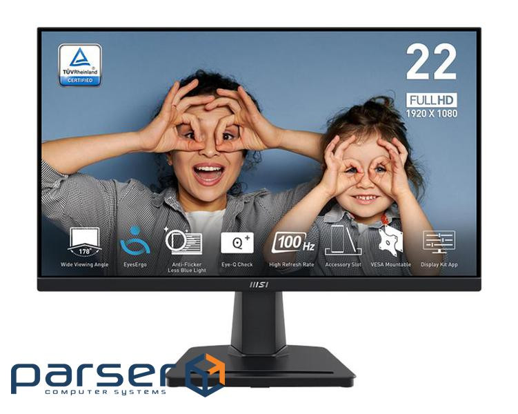 Монітор MSI 21.45" PRO MP225V D-Sub, HDMI, VA, 100Hz, 4ms, sRGB 100%, Adaptive (9S6-3PE0CM-014)