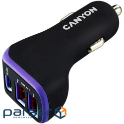 Зарядний пристрій Canyon Universal 3xUSB car adapter Black+Purple (CNE-CCA08PU)