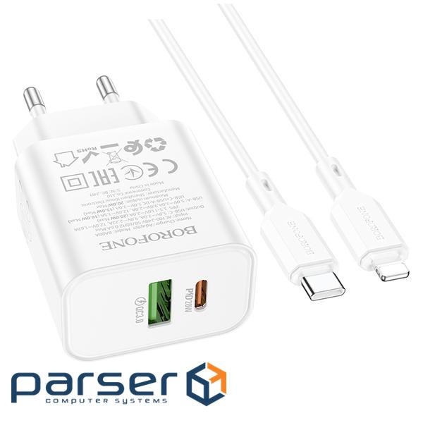 Набір BOROFONE BA88A СЗУ USB+Type-C+ кабель Lightning, PD20W+Q3.0, 1м, White, Bliste (BA88A / 20WLW) , White, Bliste (BA88A / 20WLW)