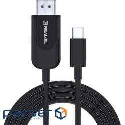 Date cable USB 2.0 AM to Type-C 1.0m Leather Premium black-silver REAL-EL (EL123500049)