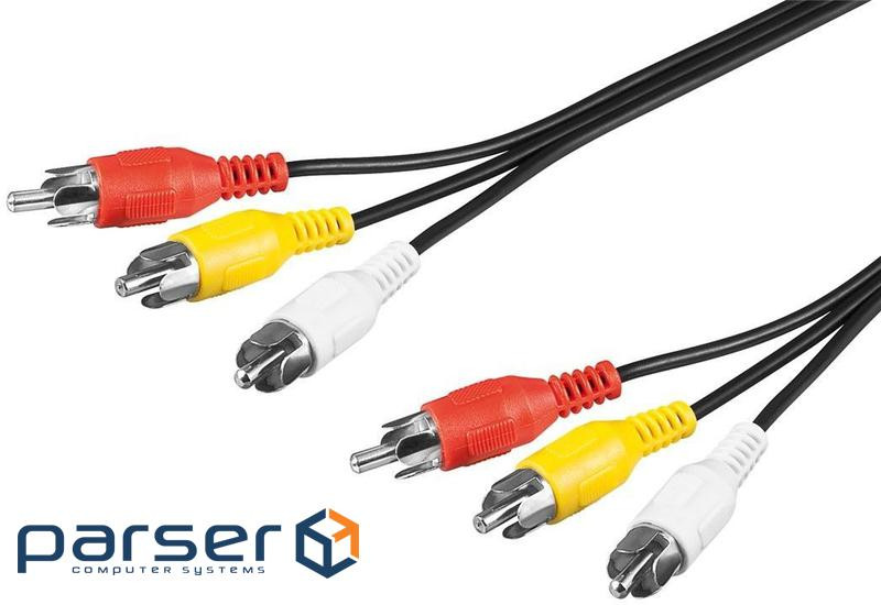 Кабель аудіо-відео RCA 3x3 M/M (AV) 2.0m,D=2.5mm Red-Yellow-White,чорний (75.05.038 (75.05.0381 2м) )