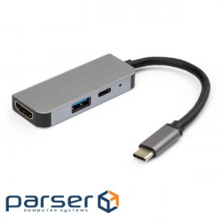 Порт-реплікатор VINGA Type-C to HDMI + USB-A + Type-C Aluminium (VCPHTC3AL)
