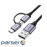 Кабель USB AM-MicroUSB+Type C M, 1.0 м, 3A, чорний US177 UGREEN (30875)