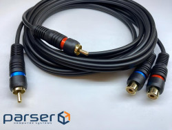 RCA audio extension cable 2x2 M/F 2.5m, 2xShielded D=4.8mm Gold OFCu, asphalt (84.00.7043-1)