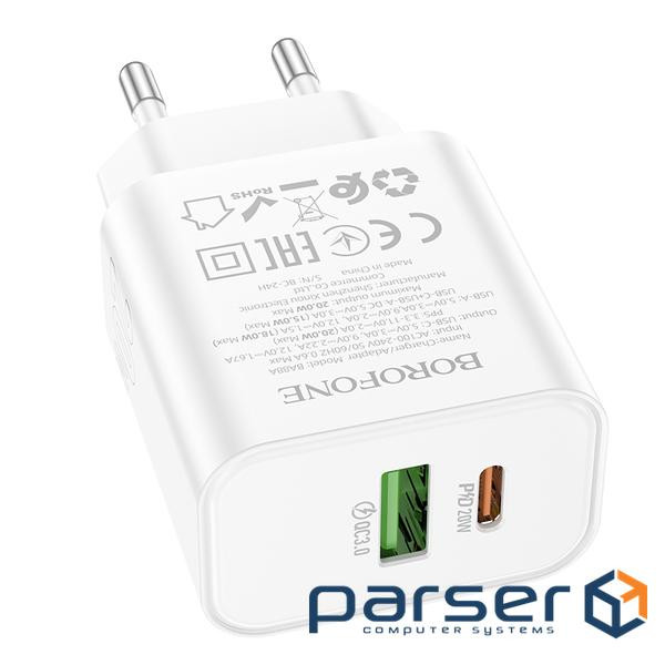 СЗУ BOROFONE BA88A 110-240V, PD20W+Q3.0, USB+ Type-C, White , Blister (BA88A / 20WW)