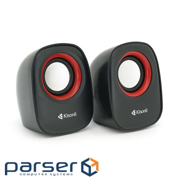 Колонки 2.0 Kisonli V360 для ПК і ноутбука, USB + 3.5mm, 2x1.5W, 20Hz- 20KHz, Red, BOX, Q (V360-Red)