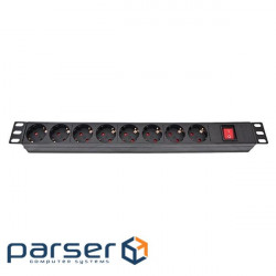 Power block 19'' 8 sockets, without cable, with switch Atcom (AT1801)