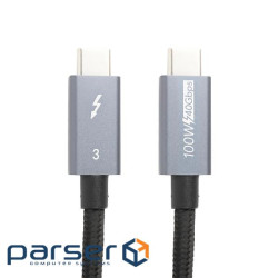 Дата кабель USB-C to USB-C 1.0m Thunderbolt 3 40Gbps, 100W, 20V/ 5A, 4K/ PowerPlant (CA913336)