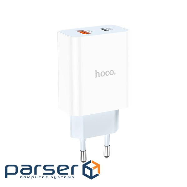 Зарядний пристрій HOCO C97A 1xUSB-C PD20W + 1xUSB QC3.0 White (6931474766076)