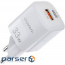 Зарядний пристрій Choetech GaN USB-A/USB-C 33W QC3.0/PD/PPS (PD5006-EU-WH)