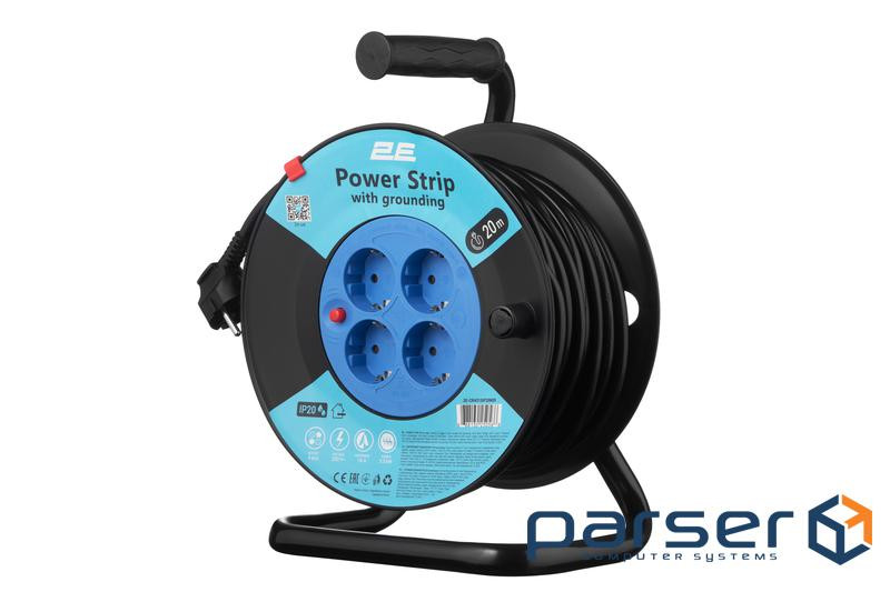 Мережевий подовжувач 2E 4XSchuko на котушці, ІР20, 3G*1.5мм, 20м, чорний (2E-CR4315IP20M20) (2E-CR4315IP20M20)