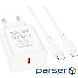 Charger BOROFONE BA71A Power 1xUSB-C, PD20W White w/Type-C to Lightning cable (BA71ACLW)
