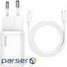 Зарядний пристрій Baseus Super Si 1C 20W With Simple Wisdom Data Cable Type-C/iP White (TZCCSUP-B02)