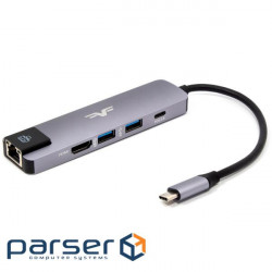 Port replicator FRIME 5-in-1 USB-C to HDMI, 2xUSB3.0, LAN, PD Space Gray (FH-5IN1.311HL)