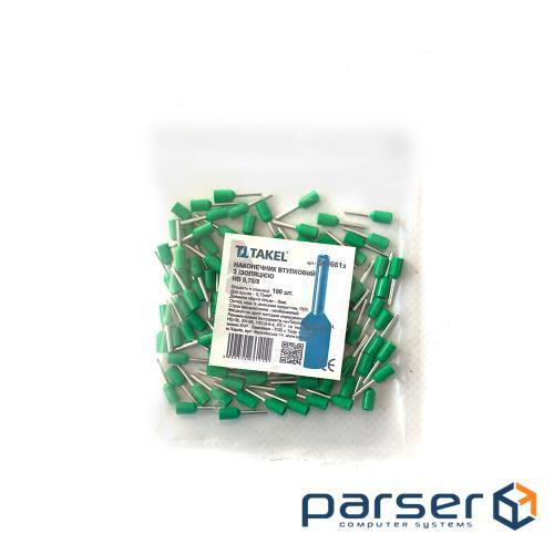 Наконечник втулковий штирьовий з ізоляцією 0.75мм кв.100шт зелений (087438)