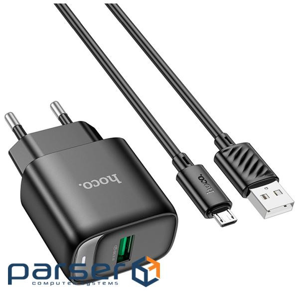 Зарядний пристрій HOCO C140A Smart USB QC3.0 + USB to cable Micro Black (6942007627801)