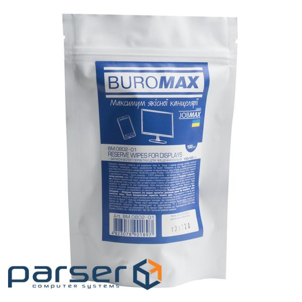 Серветки Buromax JOBMAX Wet wipes for DISPLAYS 100pcs, plastic pouch (BM.0802-01)