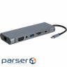 Порт-реплікатор CABLEXPERT USB-C to USB3.0/HDMI/DP/VGA/PD/LAN/CR/Aux Space Gray (A-CM-COMBO8-01)