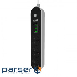 Мережевий фільтр LDNIO SC3301, 3 Розетки + 3 USB, 1.6 м, перетин 3х0,75мм , Black, Box