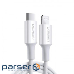 Cable UGREEN US171 USB AM-Lightning M, 2m, 3A, Nickel Plating ABS Shell White (60749)