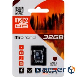 Карта пам'яті microSDHC, 32Gb, Class10 UHS-1 U3, Mibrand, SD адаптер (MICDHU3/32GB-A)