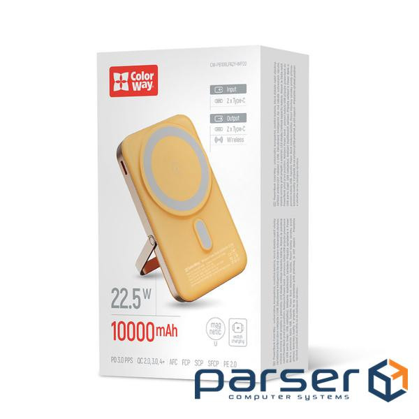 Універсальна мобільна батарея 10000 mAh, ColorWay, Amber, 22.5 Вт, 2xType-C (PD (CW-PB100LPA2Y-WPDD)
