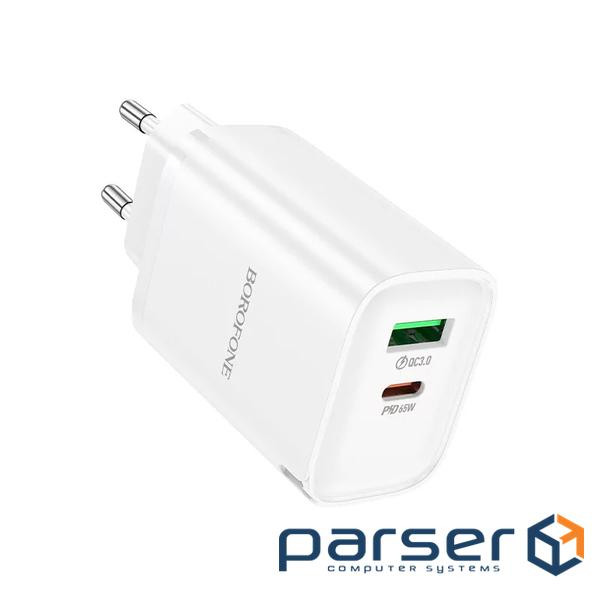 СЗУ BOROFONE BA87A 110-240V, PD65W+Q3.0, USB+Type-C, White, Blister (BA87A / 65WW)