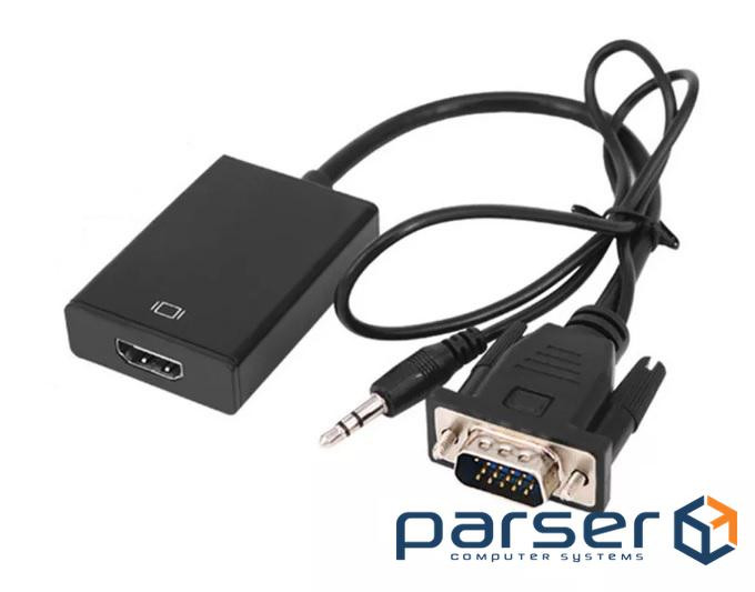Перехідник моніторний HDMI->VGA HD15 (HDMIекран),+Audio 3.5mm 0.2m USB-powered,чорний (62.09.8377-1) (62.09.8377-1)