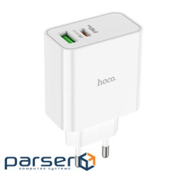 Зарядний пристрій HOCO C113A Awesome 1xUSB-C PD65W + 1xUSB QC3.0 White (6931474790910)