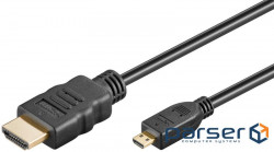 Monitor-signal cable HDMI-micro M/M 1.5m, HS+HEC+ARC 4K@60Hz D=4.2mm Gold, black (75.05.3784-1