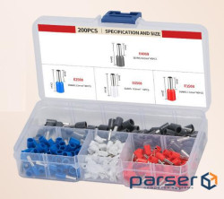 Набір клем / наконечників 200шт(E2508gr-50,E0508b-50,E1508-50.E4009bl-50)у боксі (YT-39500) (YT-39500)