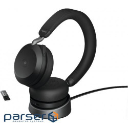 Навушники з мікрофоном JABRA Evolve2 75 MS Stereo USB-C with Charging Stand Black (27599-999-889)