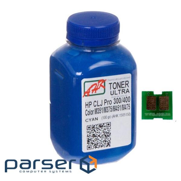 Тонер HP CLJ Pro 300/400/M475 100г Cyan +chip AHK (1505162)