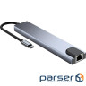 Концентратор Dynamode USB-C 8-in-1 HDMI 4K30Hz + 1xRJ45 + 1xUSB 3.0 + 1xUSB 2.0 + 1xUSB-C PD (BYL-2017L)