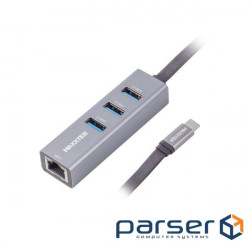 Перехідник Maxxter Type-C to Gigabit Ethernet, 3 Ports USB 3.0 (NECH-3P-02)