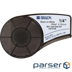Label printer ribbon Brady M21-250-595-WT, vinyl, 6.35mm/6.4m. Black on White (M21-250-595-WT
