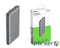 Акумулятор портативний літій-іонний Power Bank Belkin 10000мА·,год, 15Вт, 2хUSB-A/U (BPB011BTGY)