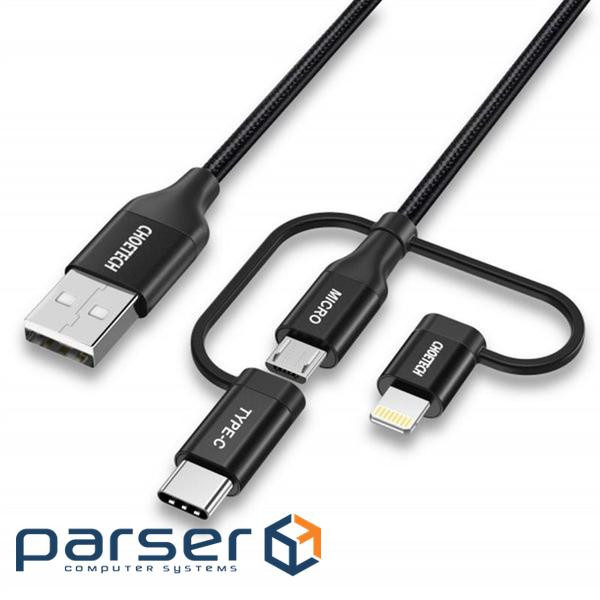 Дата кабель USB 2.0 AM to Lightning + Micro 5P + Type-C 1.2m MFI Choetech (IP0030-BK)