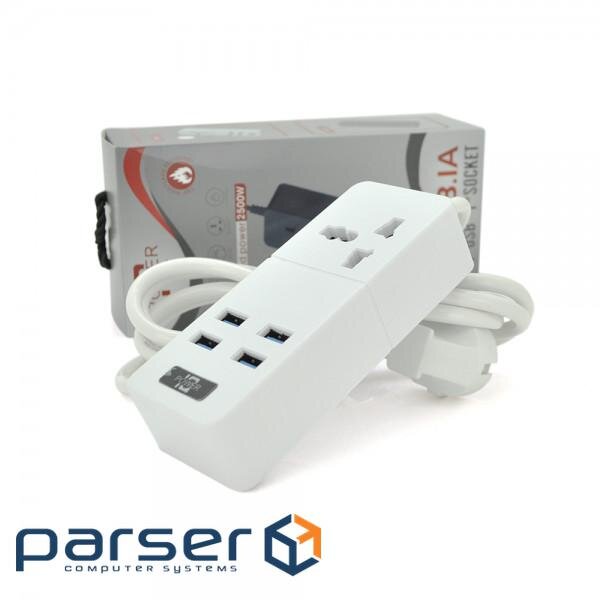 Мережевий фільтр ТВ-Т06, 1 розетка + 4 USB, 2 м, перетин 3х0, 75мм, 2500W, White, Box (ТВ-Т 06-White)