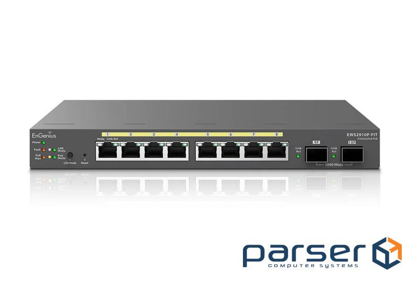 Комутатори 8-port GbE PoE.af/at(+) 55W, 2xSFP ENGENIUS EWS2910P-FIT (1402A0090323)
